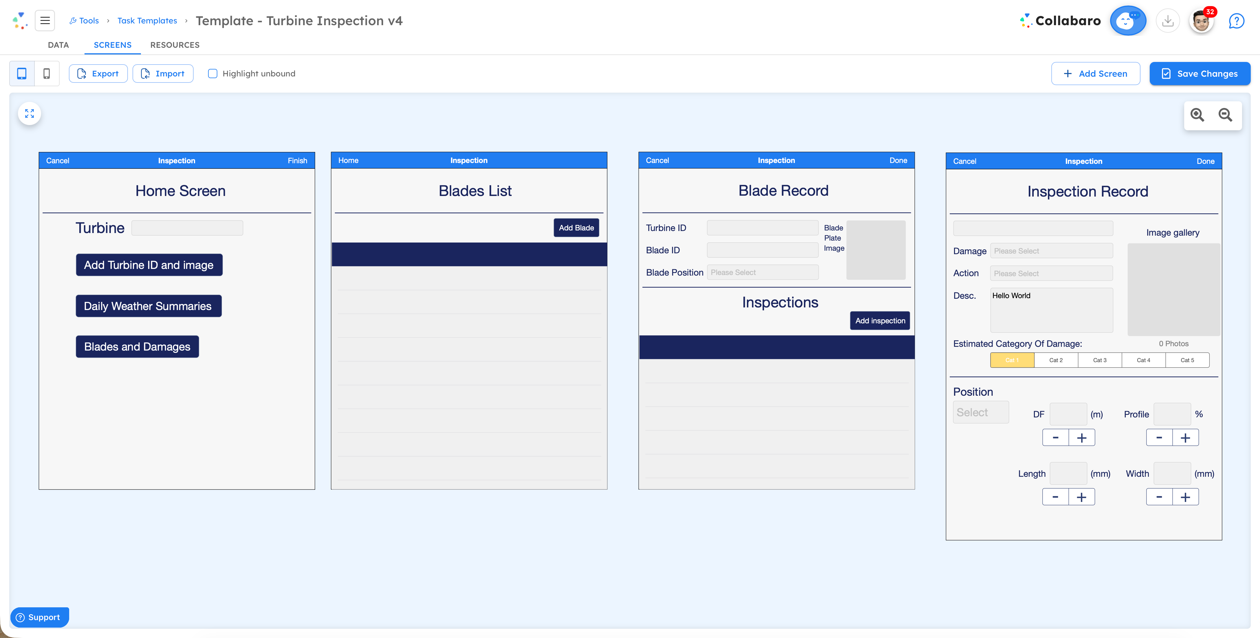 Collabaro Desk Task Designer WYSIWYG editor — light mode