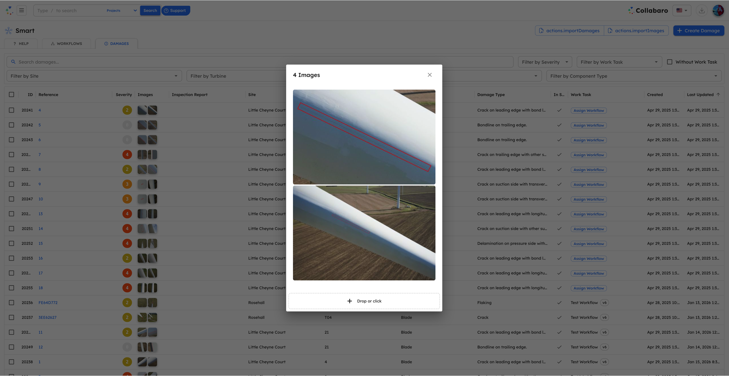 PDF damage record ingestion showing automated data capture from an inspection report
